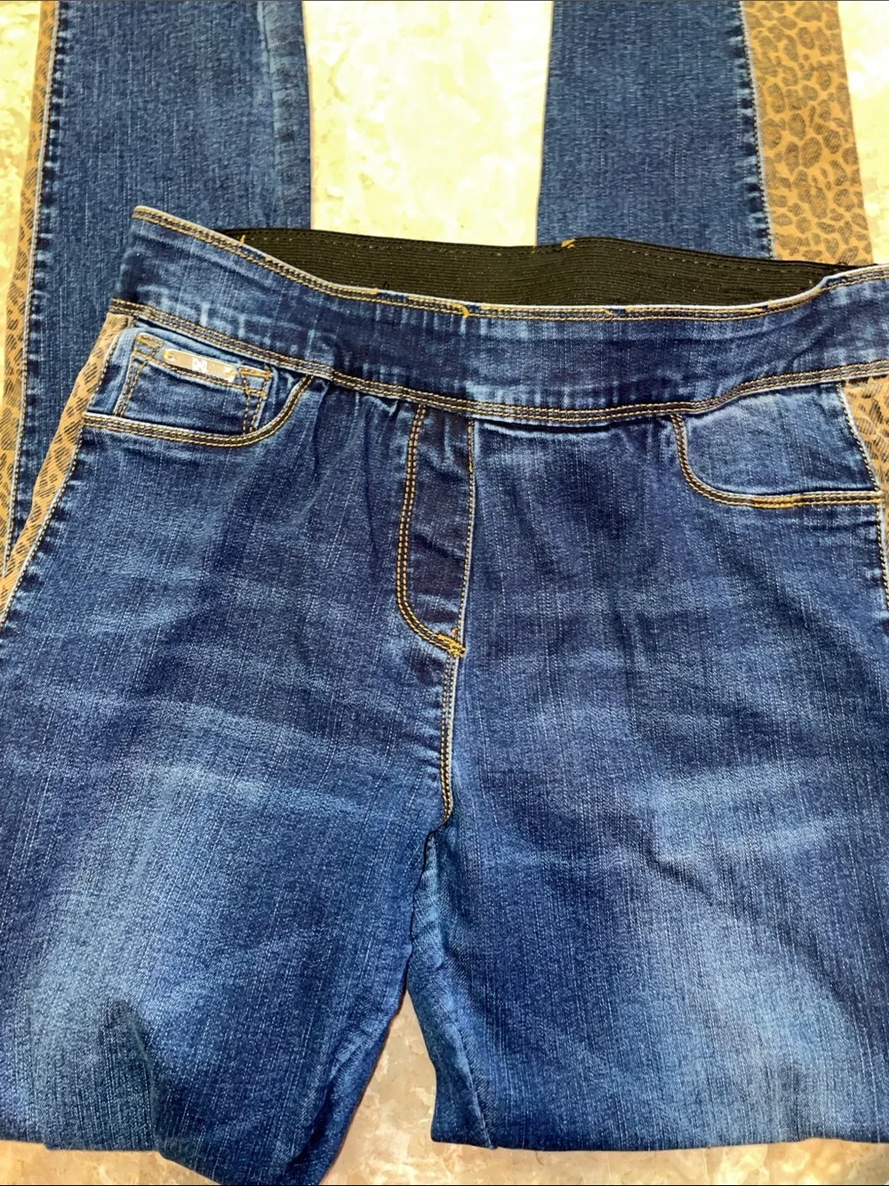Coco + Carmen Dark Blue Skinny Jeans with Leopard Side Stripe